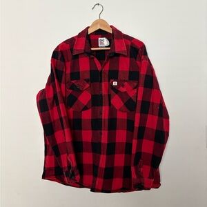 Vtg. Big Bill Flannel Shirt Men Large Red Buffalo Plaid Grunge Cowboy USA Made